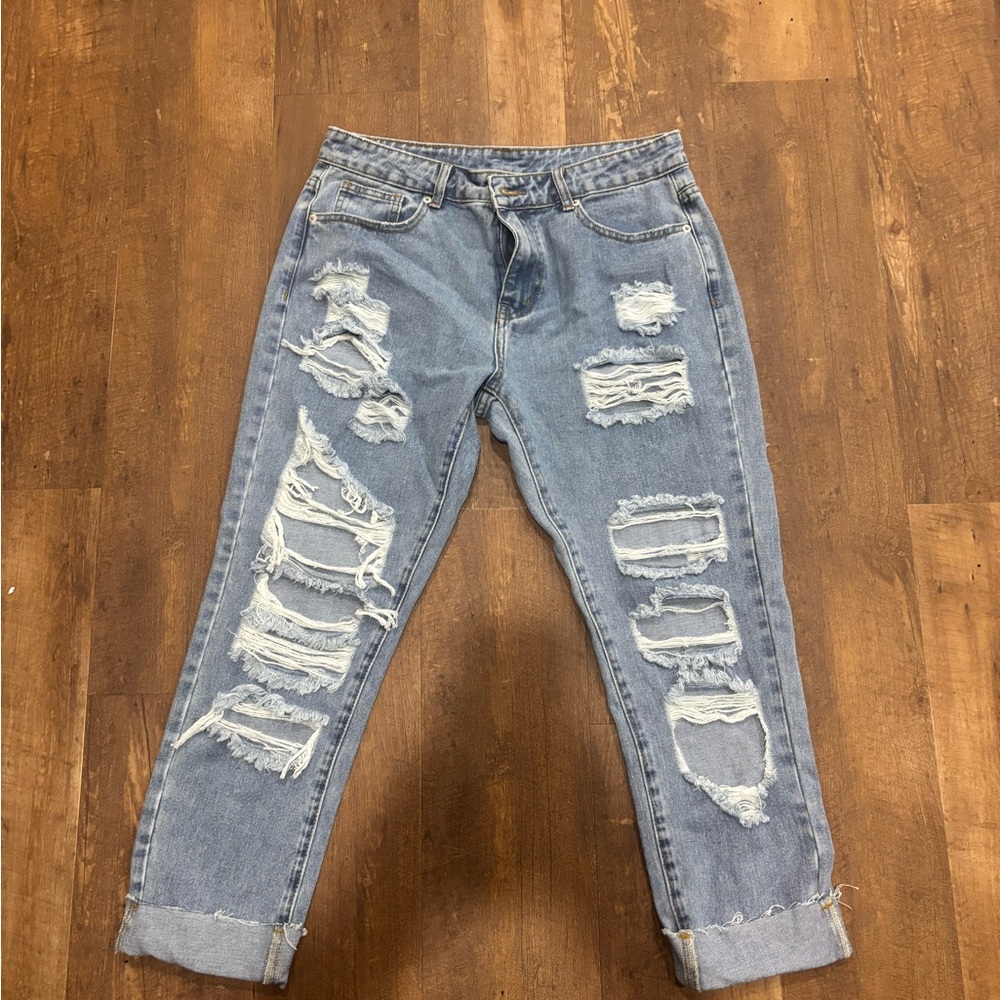 Distressed Blue Jeans